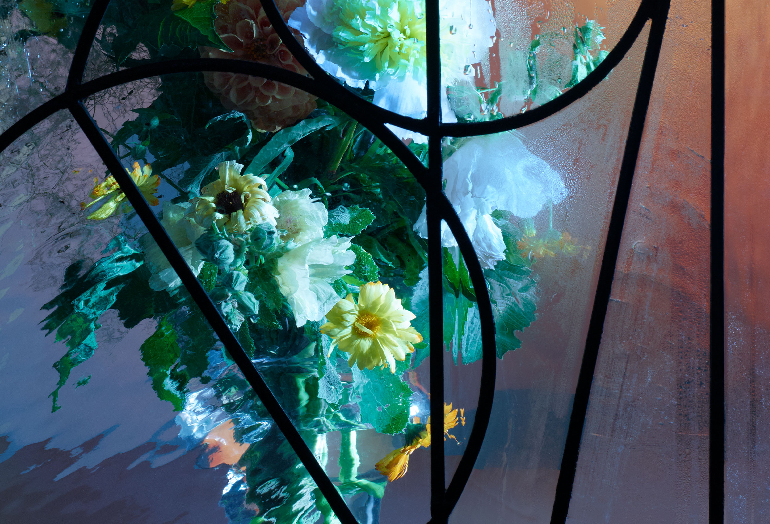 Drawing Room glass cat with flowers crop one