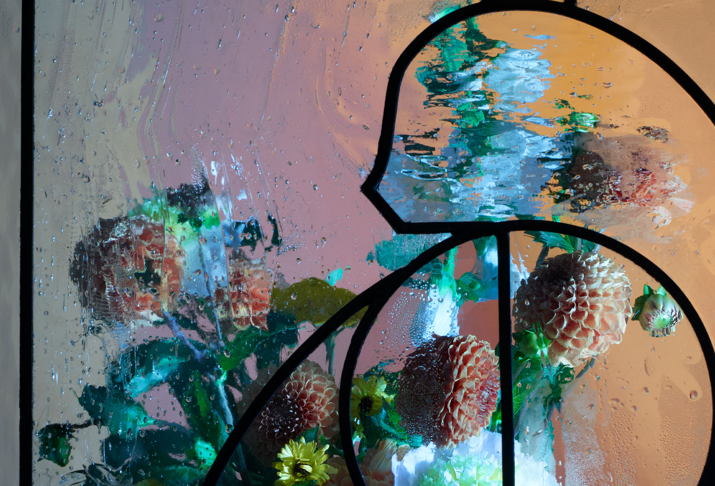Drawing Room glass cat with flowers crop two