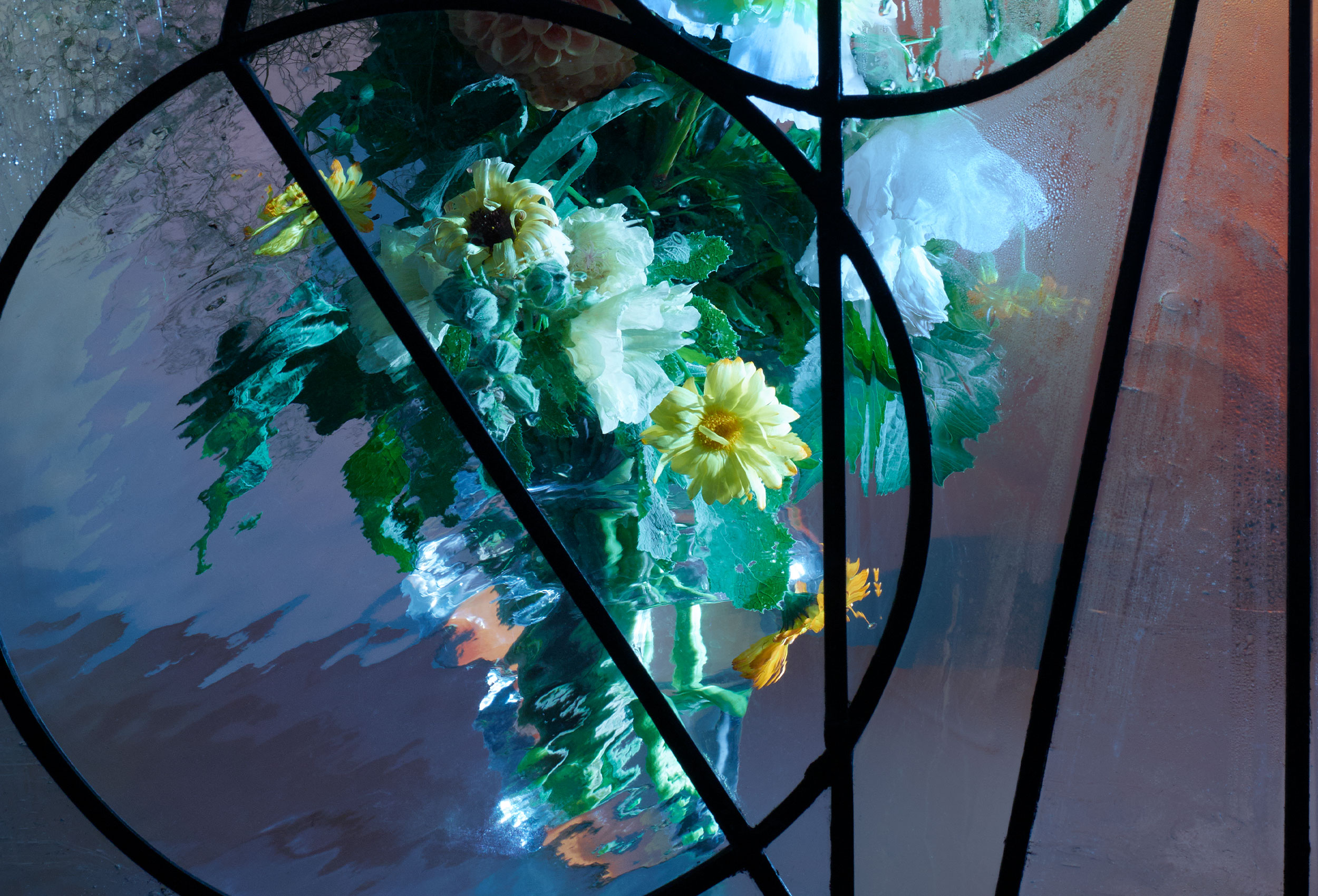Drawing Room glass cat with flowers crop three